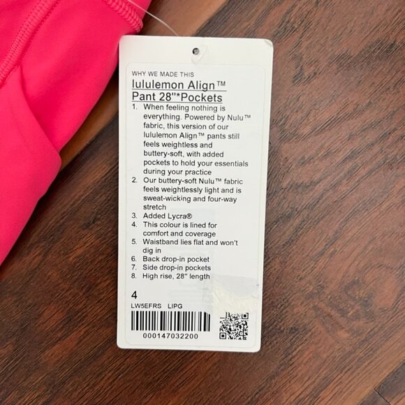 lululemon Align High-Rise Pant 28" Lipgloss w pockets NWT - Picture 4 of 4